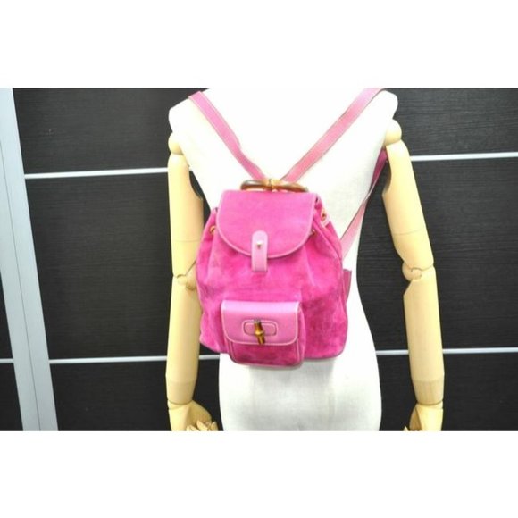 Gucci Suedeleather With Bamboo Top Handle Pink Suede Backpack - Picture 7 of 12